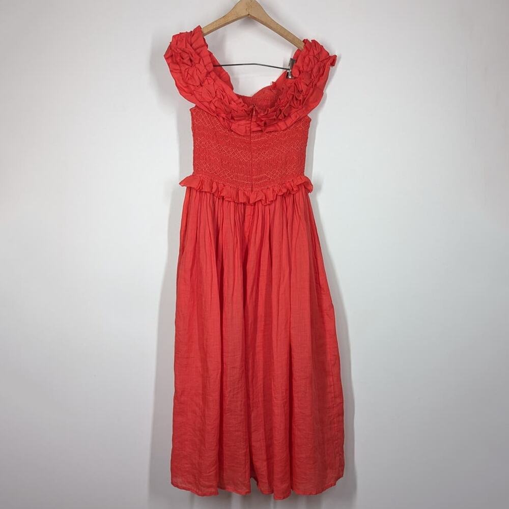 SEA New York Frida Off The Shoulder Smocked Midi Dress Coral Poppy XXS - Picture 5 of 14